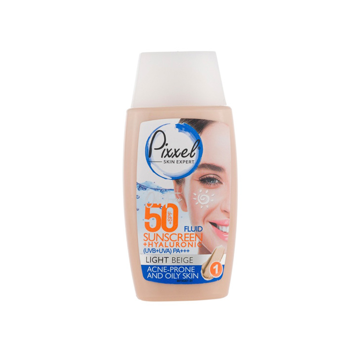 کرم ضد آفتاب SPF50 بژ روشن پیکسل مناسب پوست چرب و جوشدار حجم ۵۰ میلی لیتر