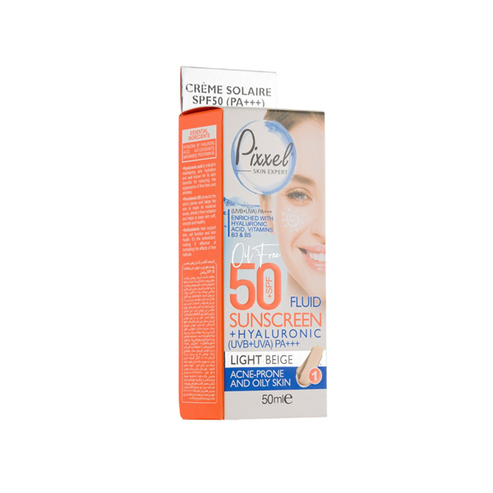 کرم ضد آفتاب SPF50 بژ روشن پیکسل مناسب پوست چرب و جوشدار حجم ۵۰ میلی لیتر - Image 2