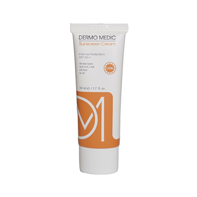 کرم ضد آفتاب بی رنگ درمو مدیک با SPF50 فاقد چربی حجم 50 میلی لیتر